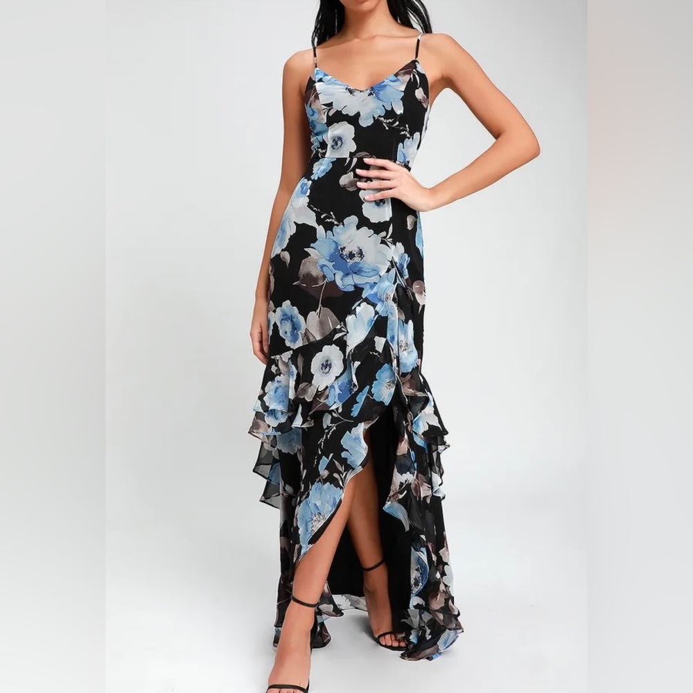 Artwin Black Floral Print Ruffled Maxi Dress! Nwt